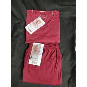Cool-Jams Men's Moisture Wicking Top & Boxer Shorts Sleepwear Cabernet Sz. L